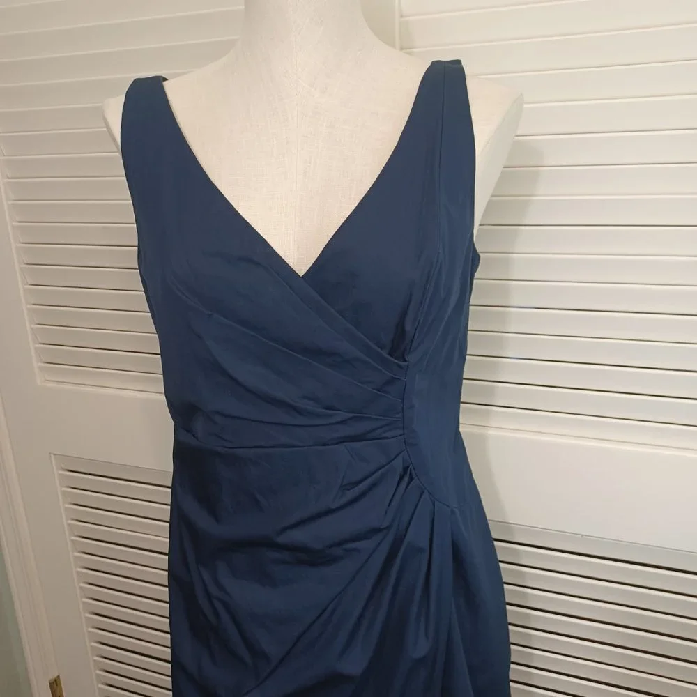 Ann‎ Taylor Navy Blue Ruched Faux Wrap V-Neck Sheath Dress Womens